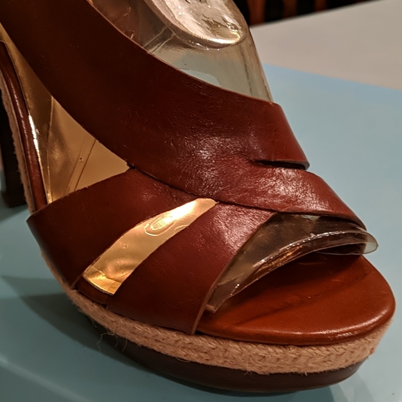 MARCIANO brown leather slingback heels - Picture 2 of 10
